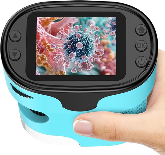 Kids Digital Handheld Microscope with Screen: Science Toy Gifts, Ages 4-12 | SD Card, Slides Kit, EVA Case, 1000X 4K Pocket Miniscope, Rechargeable Portable Discovery Kit for Boys and Girls, In/Outdoor