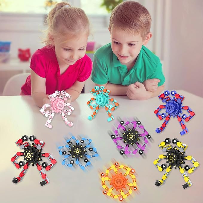 24PCS Transformable Fidget Spinner,Funny Stress Relief Sensory Fidget Toys | Deformable Chain DIY Robot Fingertip Gyros Toy Halloween Party Favors Stocking Stuffers Prizes for Kids Classroom