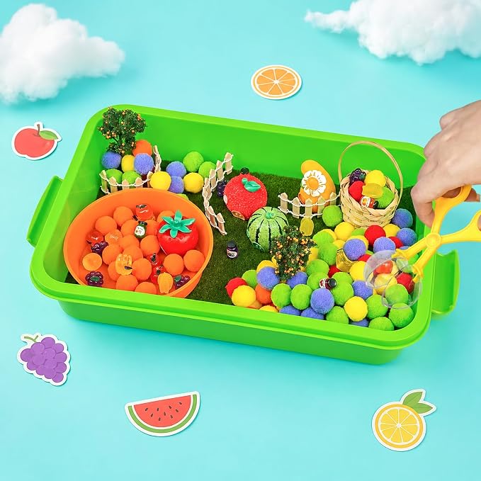 Cinrobiye 160 Pcs Fruit Learning Activity Set, Fruit Sorting Game with Pineapple, Strawberry, Lemon, Watermelon for Fine Motor Activities, Preschool Classroom Learning, Healthy Food Education & STEM
