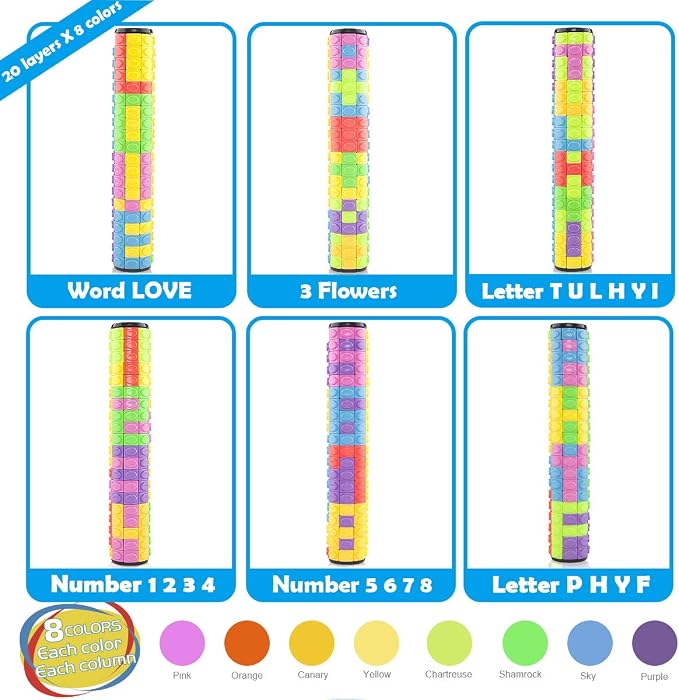 R.Y.TOYS Rotate and Slide Puzzle-Design Patent,Fidget Toys(Restore Order/Create Patterns) 8 Colors,20 Layers-Detach Piece for Quick Play,Brain Teaser,Sensory Toys,Birthday Gifts,Easter Basket Stuffer