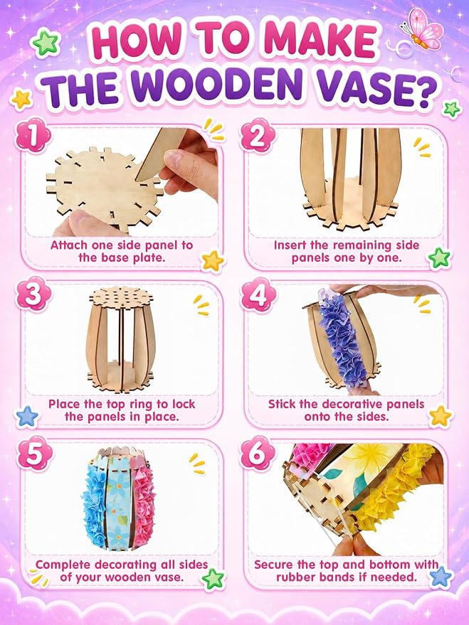 Kivonio Poke Art Kit for Kids - Flower Bouquet, DIY Wood Craft Kit, Mess Free Creative Play for Girls and Boys Ages 4, 5, 6, 7, 8, 9, Fine Motor Skills, Screen-Free Fun