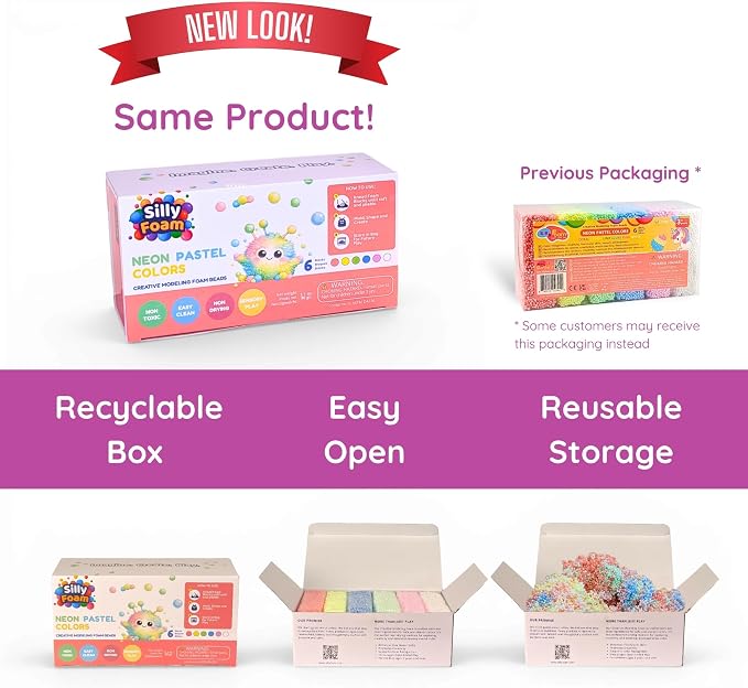 Silly Foam, Creative Modeling Foam Beads, 1-Pack of 6 Neon Pastel Colors, Perfect for Preschool and Kids, Arts & Crafts, Sensory Play, STEM, Travel Toy, Easter Basket Stuffers, Non-Toxic (Age 3+)