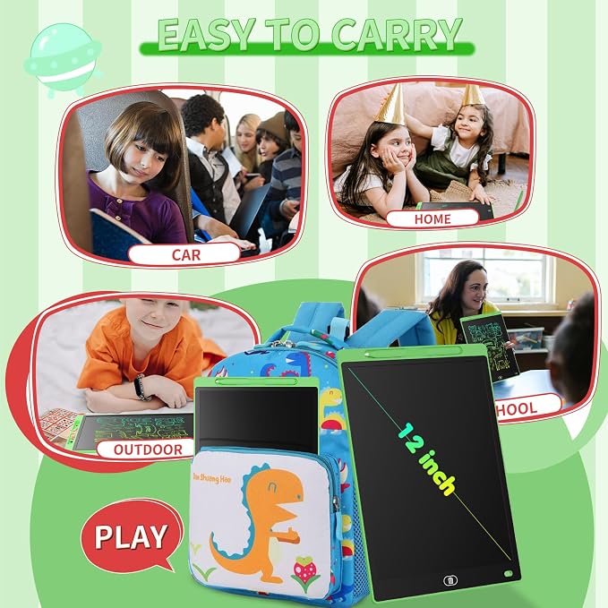 [2 Pack] Genialba LCD Writing Tablet 12-Inch Colorful Doodle Board, Toddler Learning Educational Toys Gifts for 3-8 Years Old Girls and Boys, Electronic Drawing Pad for Kids (Blue&Green)