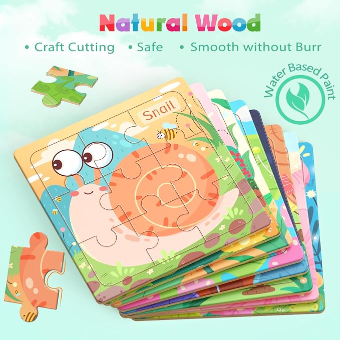 Zeoddler Wooden Puzzles for Toddlers, 8 Pack Insect Animal Jigsaw Puzzles for Kids3-5, 9 Pieces Preschool Learning Activities, Learning & Educational Toys, Gift for Boys, Girls