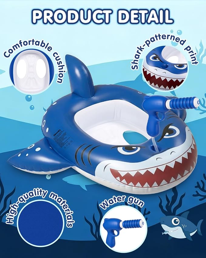 2PCS Inflatable Pool Floats Kids, Pirate Ship Pool Float with Water Gun, Pool Toys for Kids Ages 4-8, Pool Float Safety Seat Swimming Pool Games for Boys Girls