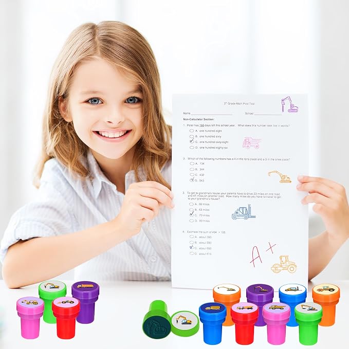 Cinrobiye 24 Pcs Construction Stampers Party Favor Set, Cute Building Site Stamps for Kids Birthday Party, Classroom Rewards, Educational Toys, Goody Bag Fillers, Construction Themed Party Supplies