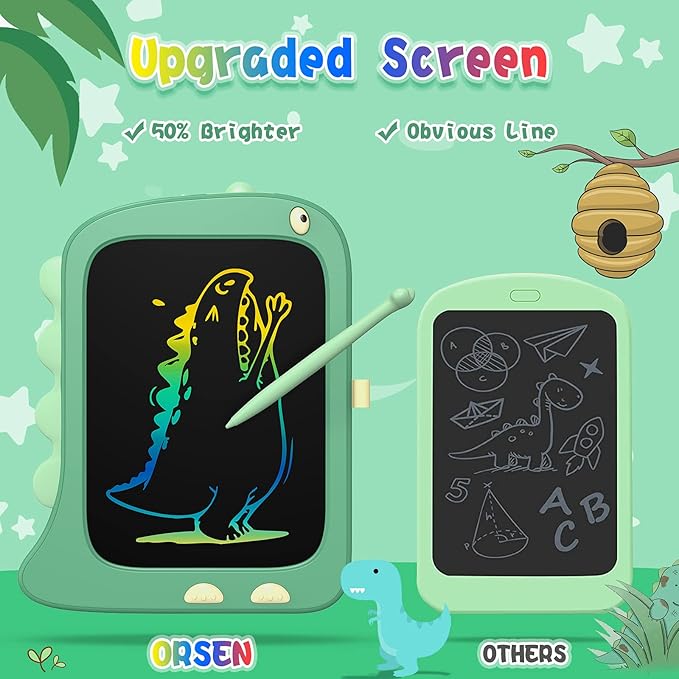 8.5 Inch LCD Doodle Board Tablet Toy - Green Dinosaur Drawing Pad for Kids 2-6 Years Old - Christmas and Birthday Gifts
