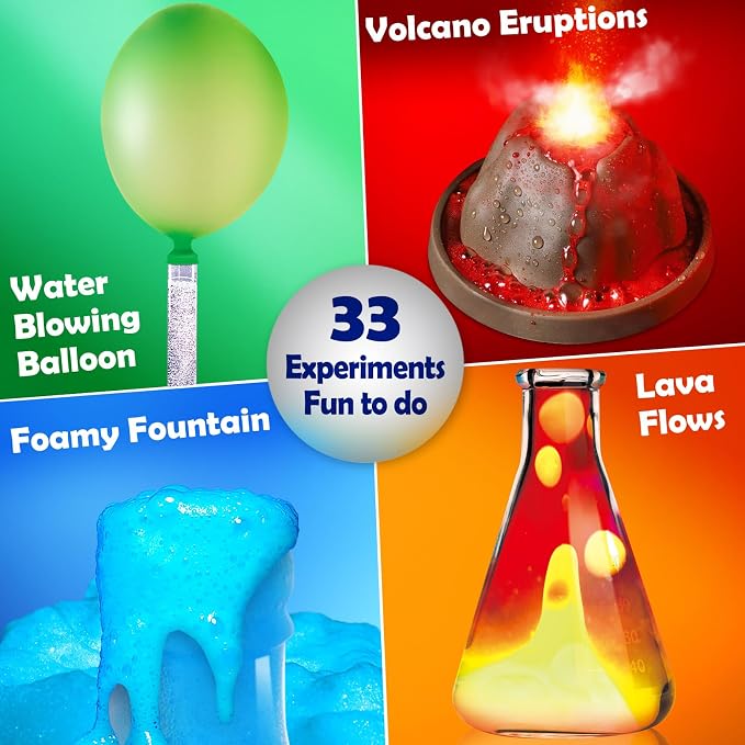 UNGLINGA 33 Experiments Science Kit for Kids | Science S.T.E.M Toys Gifts for Boys Girls Learning Educational Chemistry Set, Volcano Erupting, Scientis Kit