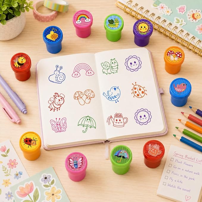 Cinrobiye 24 Pcs Insect Stampers Party Favor Set, Cute Bug Stamps for Kids Birthday Party, Classroom Rewards, Educational Learning Toys, Goody Bag Fillers, Nature Themed Party Supplies