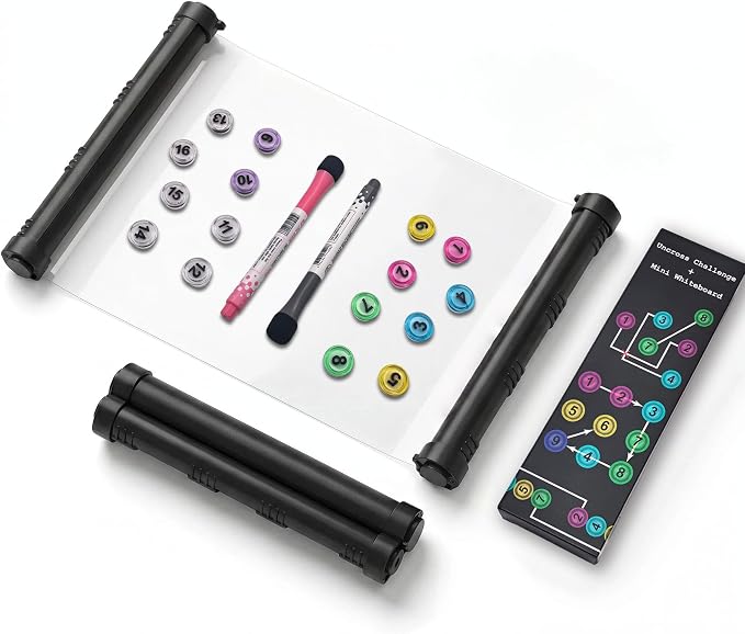 Roll-Up Mini Whiteboard - Uncross Challenge Puzzle Game, Magnetic Markers & Blocks, Reusable Portable IQ Training Toy for Adults, Party Travel, Multi-Surface Nano Adhesive Whiteboard