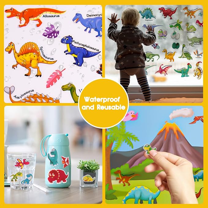 ASTARON Reusable Sticker Book for Toddlers, 88 Pcs Dinosaur Stickers Road Trip Activities Car Airplane Activities Travel Toys for Kids, Kids Quiet Time Activities (2-6 Age) | 88 pcs Reusable Sticker,Waterproof Jelly Stickers, Portable Travel Toys,Educa...