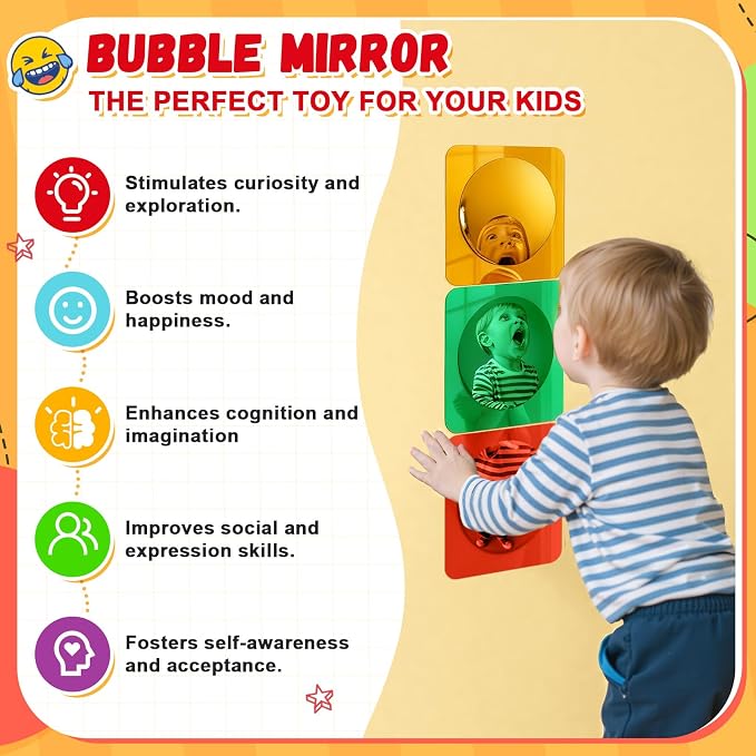 Geiserailie 3 Pcs Sensory Wall Bubble Mirrors, 6 x 6 Inch, CPC Certified | Colorful Acrylic Convex Mirrors, Sensory Room Must Haves, Classroom Learning Tool, Calming Corner, Preschool Activity