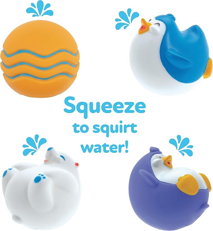 Nuby Penguin Slide Bath Toy Play Set with 4 Bath Squirters - Baby Bath Toys for Boys and Girls 12+ Months - Suction Cup Toy Attaches to Shower Wall
