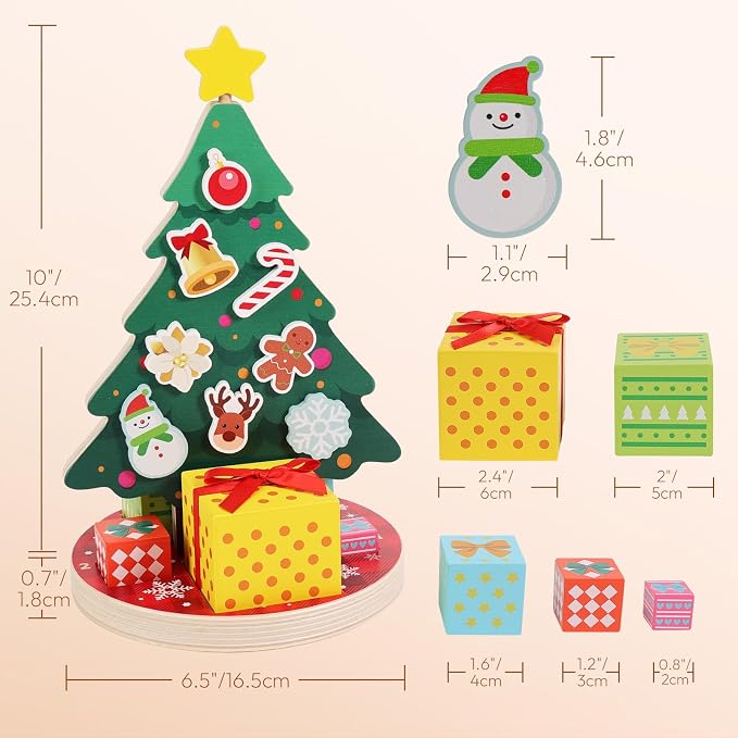 Magnetic Christmas Tree Toy for Toddlers, Montessori Toys for 3 4 5 6 Year Old, Wooden Color Sorting & Stacking Toys, Fine Motor Skills Sensory Toys, Christmas Decorations STEM Gifts for Kids