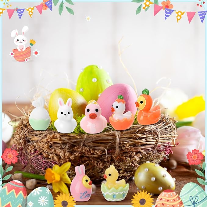 80 Pack Easter Ducks Toy Figures, Novelty Rabbit Dress up Duck | Tiny Ducks to Hide, Easter Bunny Party Favor Gift Decoration (16 Styles)
