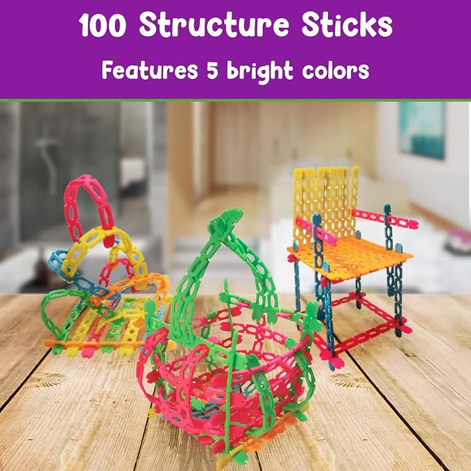 Roylco STEAM Structure Sticks Kit - Multi Color Plastic Sticks to Inspire Creativity - Build and Create with Unique Design
