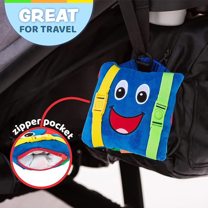 Buckle Toys, Boomer Square, Learning Activity, Easy Travel Toy for Toddlers | Develop Motor Skills and Problem Solving, Travel Toy Perfect Car Travel Accessories for Long Trips