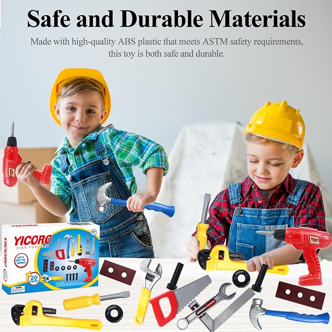 Kids Tool Set 20 PCS Toddler Tool Set with Toy Drill, Pretend Play Kids Toys for Ages 3,4,5,6,7,8 Years Old, Boy Toys, Girl Toys