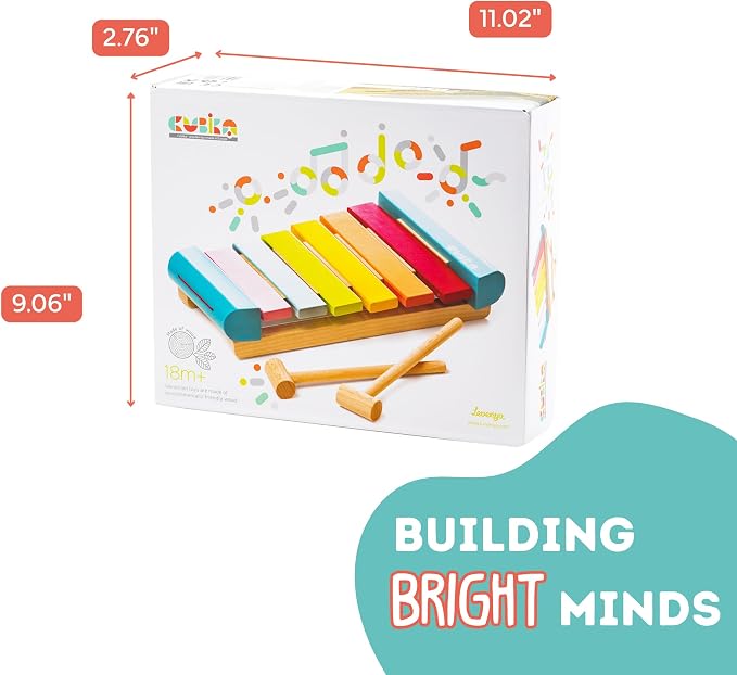 Wooden Toy Xylophone – Montessori Musical Toy for Toddlers Ages 18 Months+ – Includes 2 Wooden Mallets – FSC-Certified Wood, German Water-Based Paint – Wooden Toys for Toddlers