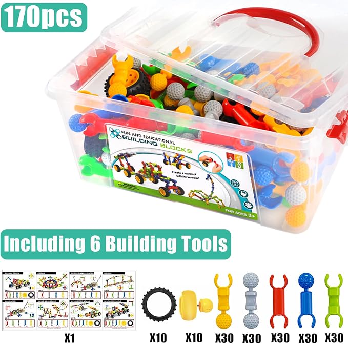 170 Pcs STEM Building Toys for Kids Ages 4-8, Building Blocks Educational Construction Engineering Building Kit for Ages 3 4 5 6 7 8 9 Year Old Creative Kids Games, Christmas Birthday Gifts Boys Girls | Interactive engineering kit for hands-on learning...