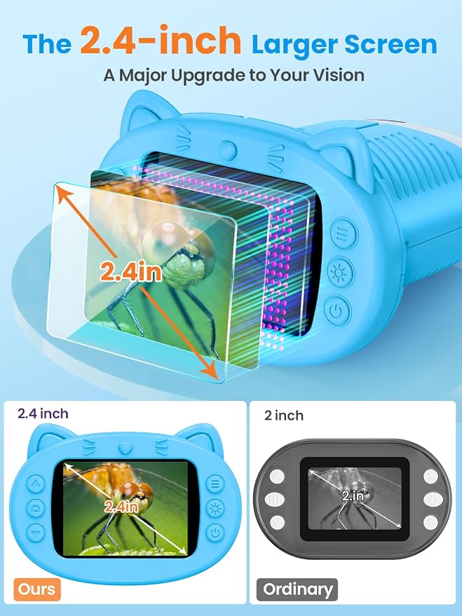 Microscope for Kids, 2.4 Inch Digital Microscope with 1000X Magnification, Handheld Camera Mini Pocket Magnifying Glass, Educational Birthday Gifts Toys for Ages 3+, Blue