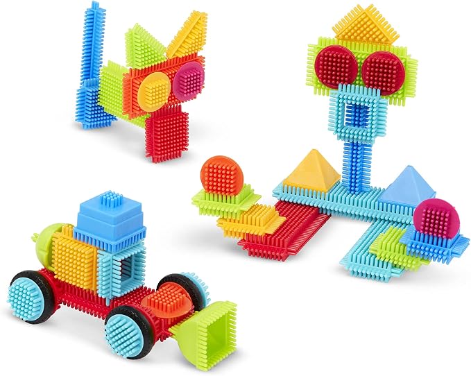 Battat Bristle Blocks Basic Builder Case, 50-Piece Building Blocks, Playset | Interlocking bristle building blocks with 12 functional wheels and reusable carry case for storage and travel, 2+ Years