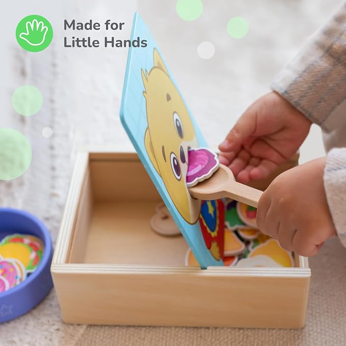 Wooden Feeding Toy - Montessori Scooping & Fine Motor Toy for Toddlers 1-4 | Speech Therapy & Occupational Therapy Pretend Play Food Set | 27 Foods, Spoon & Bowl