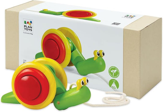 PlanToys® Snail Pull Toy for Toddlers Eco-Friendly Wooden Walking Kids Set | rolling shell, toddler pull toys, animal design, girls, boys, montessori fine motor coordination learning gift for kids