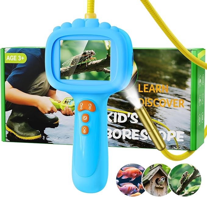Borescope Snake Camera with Light for Kids, Outdoor Educational STEM Toys, Science Gifts for 5 Year Old Boy, Camping Nature Activities, Best Birthday Gift for Boys, Girls Ages 4,5,6,7,8,9,10(Blue)