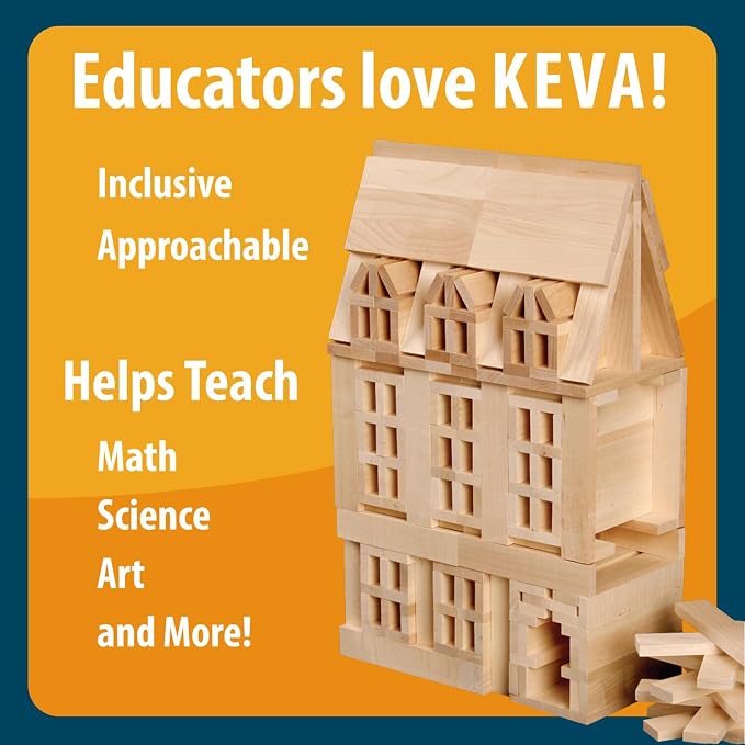 MindWare KEVA 400 Maple Wood Building Planks Set - Building Toy Includes 400 Wooden Blocks, 2 KEVA Balls, and Idea Book - Ages 5+