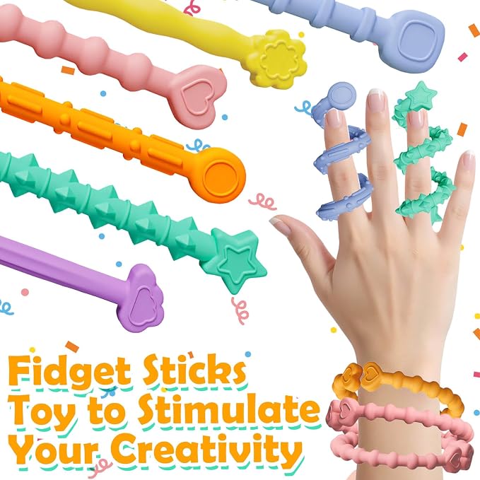 6 Pack Sensory Sticks Fidget Toys for Kids Adults, Anxiety Relief | Silicone Textured, Calming Sensory Toys, Kids With Autism, Classroom & Travel, Stocking Stuffers for Teen Girls Boys Kids