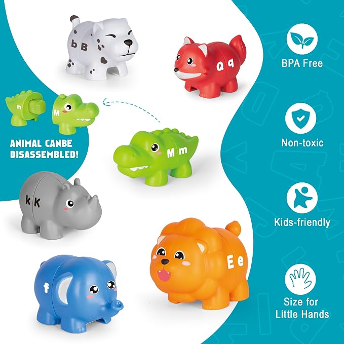 Animal Alphabet Learning Toys for Toddlers Kids 3-5, 10 Unique Animals | 26 Colorful Alphabet Animals | Child-Friendly Design | Learning Feels Like Play | Fine Motor Toys | Perfect Toddler Gift