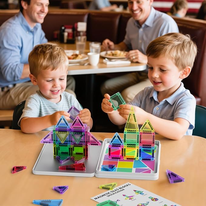 42PCS Mini Magnetic Tiles Travel Set with Iron Storage Box - Portable STEM Building Blocks for Kids 3-8, Montessori Educational Magnet Toys for Airplane, Car Rides & On-The-Go Play | Portable Montessori educational magnetic building tiles for airplane,...