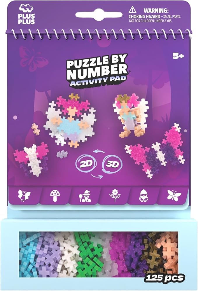 PLUS PLUS Puzzle By Number Activity Pad, Enchanted Forest | Airplane Activities & Roadtrip Essentials for Kids, Interlocking Mini Building Blocks, 2D 3D Puzzle Stem Toy
