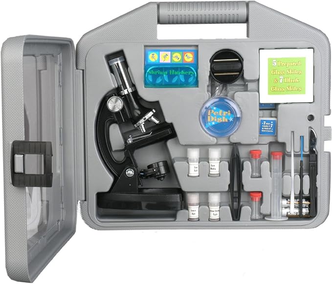 AmScope M30-ABS-KT2 52-Piece STEM Microscope Kit for Kids, Black | Monocular Head Compound Biological Microscope