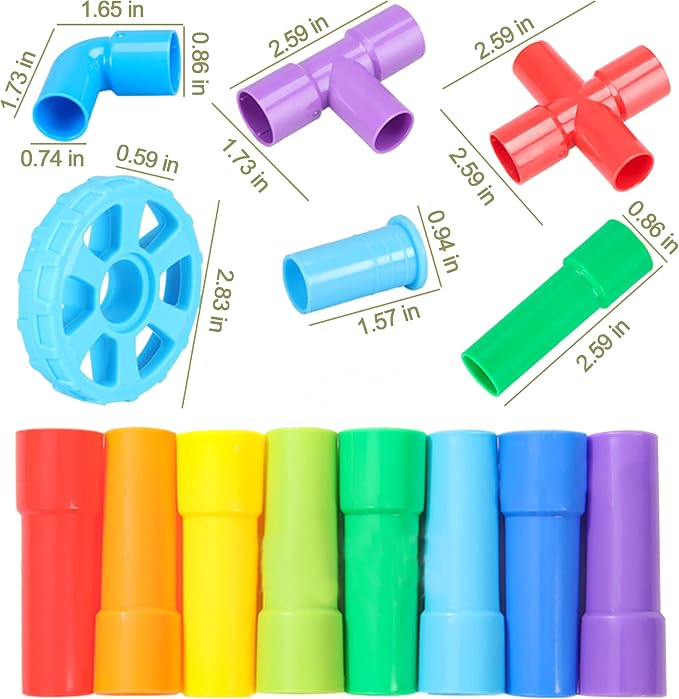 KUTOI Pipe Building Toys, Early Learning Educational Tubular Pipes, Kids Building Blocks, STEM Toys for 3 Year Old + Boys and Girls, 72 Pcs Stim Toy Set