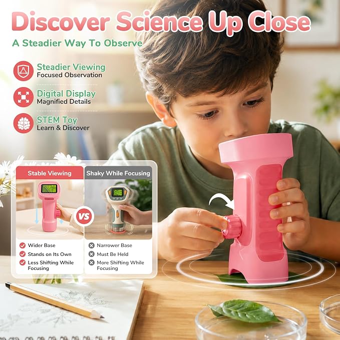 1000X Handheld Digital Microscope for Kids with 2.4" IPS Screen | Portable Educational STEM Microscope Toy with Photo/Video, 8 LEDs, Manual Focus, Rechargeable for Ages 4-12 Boys & Girls