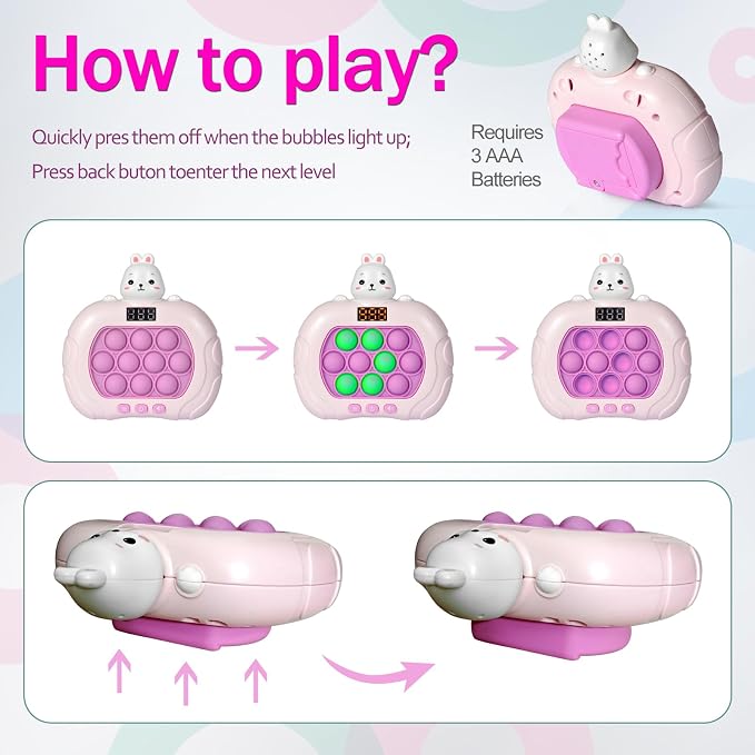 Blackma Fast Push Pop Game - Light Up Fidget Toy for Kids, Handheld Sensory Puzzle Game, Christmas & Birthday Gifts for 3-12 Year Old Boys & Girls (Rabbit)