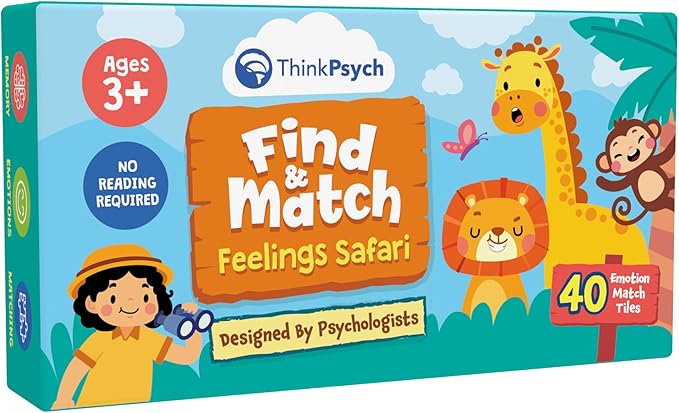 ThinkPsych Find & Match - Feelings Safari Memory Match Game | Learn About Emotions | Therapy Games for Kids | SEL Activities | Play Therapy Toys for Counselors | Ages 3+