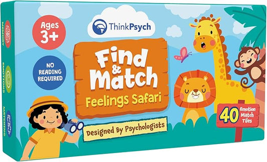 ThinkPsych Find & Match - Feelings Safari Memory Match Game | Learn About Emotions | Therapy Games for Kids | SEL Activities | Play Therapy Toys for Counselors | Ages 3+