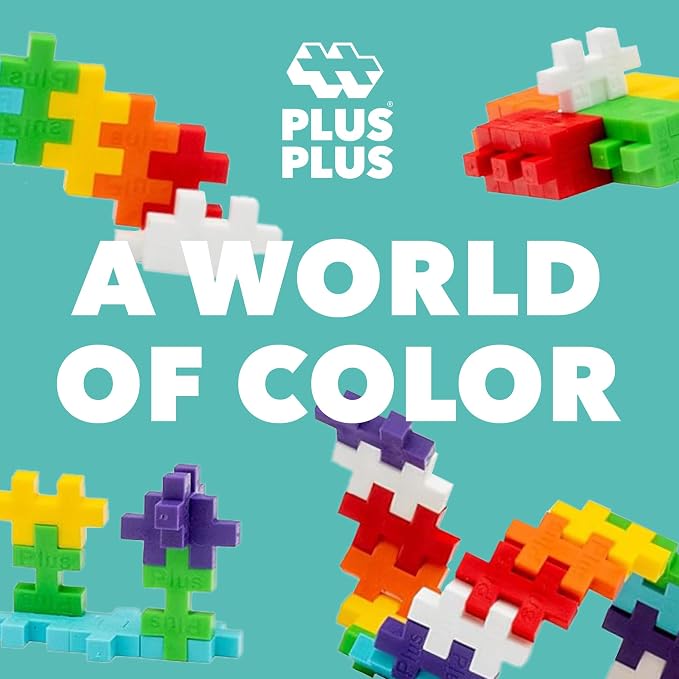 PLUS PLUS 240 Piece Rainbow Mix Tube & Baseplate - Waffle Blocks Stem Toy | Sensory Bin Fillers, Gifts for Boys & Girls, Classroom Must Haves, Christmas Stocking Stuffers for Kids, Math Manipulatives