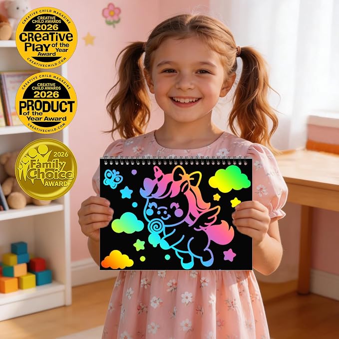 ZMLM Scratch Paper Art-Crafts Gift: 2 Pack Rainbow Notebooks Supplies Toys | Art Crafts for 3 4 5 6 7 8 9 10 11 12 Years Old Girls and Boys Kids Birthday Christmas Party Travel Games Activities Unicorns