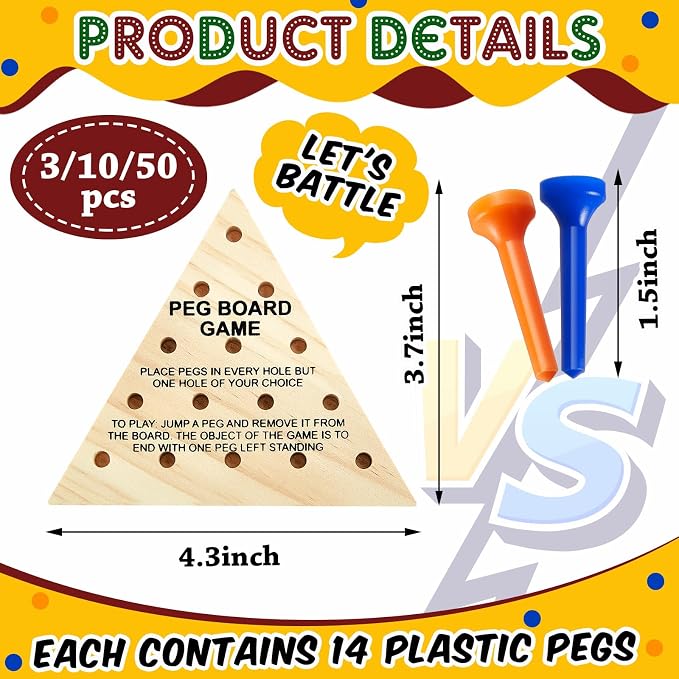 Zhanmai 3 Sets Wooden Triangle Peg, Educational Board, Travel Size, Operation Christmas Learning Puzzles (Blue & Orange Peg)