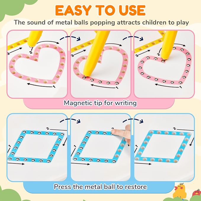 JoyCat Magnetic Animal Shapes and Lines Tracing Board, Pencil Control Toy | 2-in-1 double-sided toy builds pencil control for toddlers; preschool learning and road trip car activities for kids.