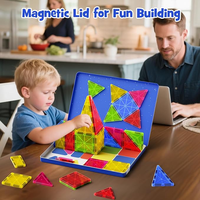 Large Magnetic Tiles for Kids: Durable Jumbo Blocks with Welded Case | 7.5cm tiles for toddlers ages 3-8. Ultrasonic welded safe magnets. Compatible with major brands. STEM Montessori learning toy