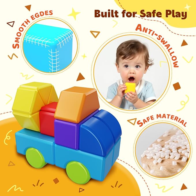 Pairez Toys Multi-Shape Magnetic Blocks, Large Building Blocks Set | 20 PCS Blocks, 7 Colors & 7 Shapes, Stack & Build, Sensory Click Sounds, Montessori Learning Toy, Travel Toys for Kids 3-5