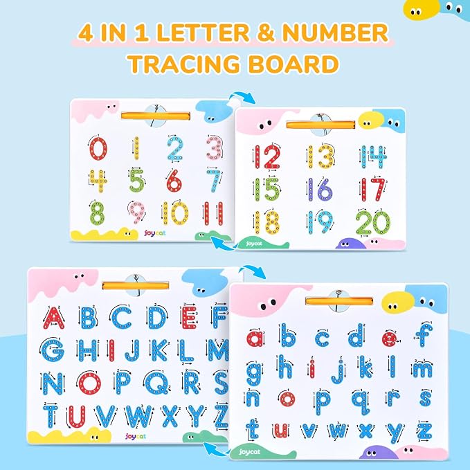 JoyCat Magnetic Letter and Number Tracing Board Set, ABC and Numbers 1-20 | Double-sided boards help toddlers practice uppercase/lowercase ABCs, numbers and math; preschool educational gift for kids.