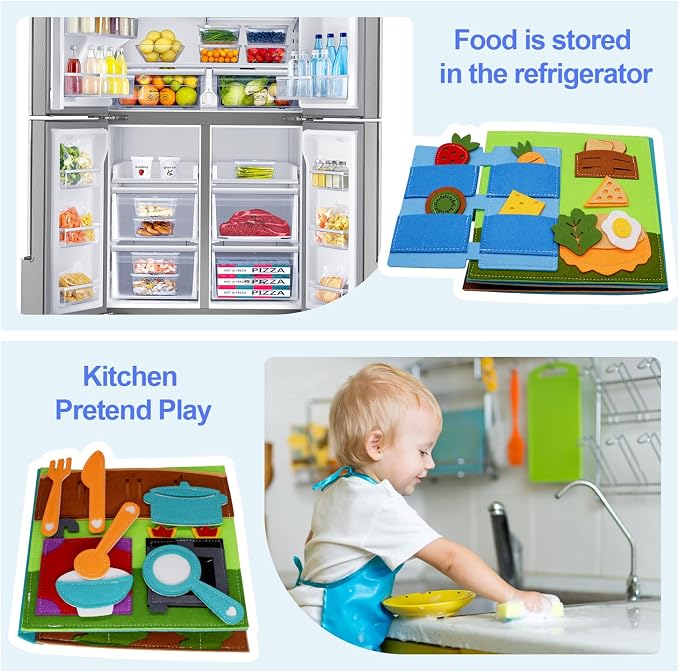 BizyKoady Montessori Busy Book for Toddlers 2-4, Pretend Play Quiet Book | Early Learning Educational, Travel Toys, Travel Essentials, Learning Activitie, Boys Christmas Gift, Felt
