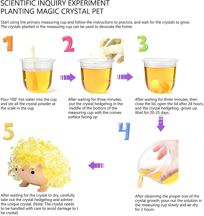 Crystal Growing Toys for Kids - Vibrant Colorful Crystal Hedgehog to Grow,Science Experiments Learning and Education for Kids STEM Gifts for Boys & Girls 8 Years + (Sunset Yellow)