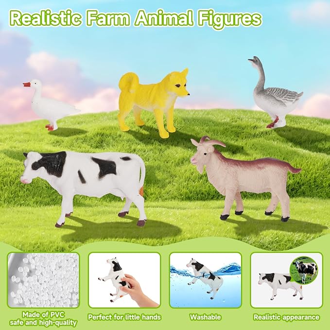 Wooden Barn Toy Set with Farm Animals, Sticker | Portable Pretend Play Barn, Farm Animal Figures, Montessori STEM Educational Animal Playset for Kids Birthday Christmas Gift